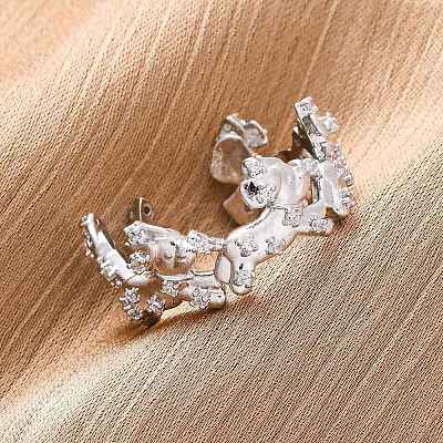 Brass Micro Pave Clear Cubic Zirconia Cuff Rings for Women RJEW-G345-02P-1