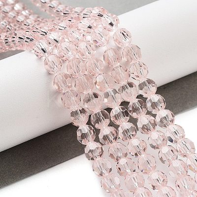 Misty Rose Color Faceted(32 Facets) Round Glass Beads Strands X-EGLA-J042-6mm-19-1