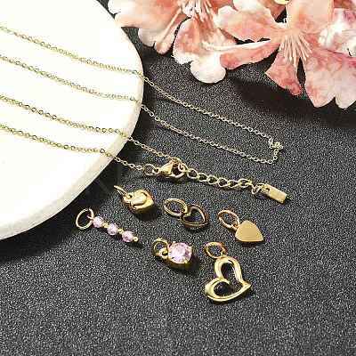 Cubic Zirconia & Glass Heart Pendant & Necklaces & Bracelets Sets SJEW-Q002-08G-1