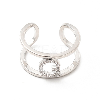 Clear Cubic Zirconia Initial Letter Open Cuff Ring RJEW-A012-01P-G-1
