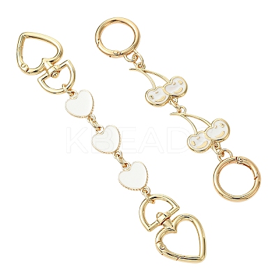 2Pcs 2 Styles Alloy Enamel Heart Cherry Link Bag Extension Chains FIND-YW0008-11B-1