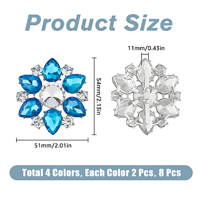 8Pcs 4 Colors Zinc Alloy Crystal Rhinestone Shoe Decorations FIND-HY0002-29-1