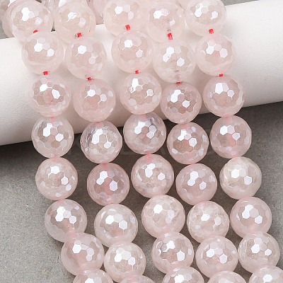 Electroplated Natural Rose Quartz Beads Strands G-B191-A04-10mm-1
