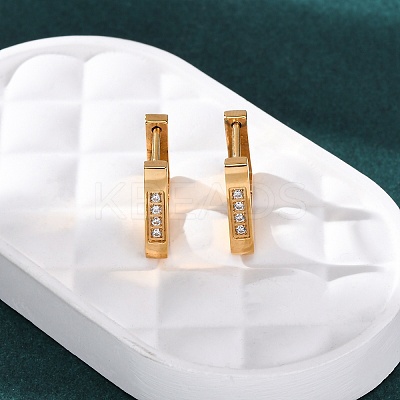 304 Stainless Steel Cubic Zirconia Trapezoid Hoop Earrings EJEW-D331-06G-1