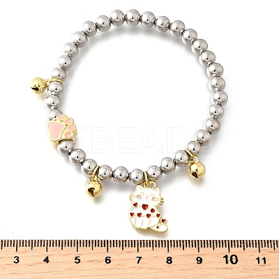 Brass Enamel Round Beads Charm Bracelets for Women BJEW-D317-11C-PG-1