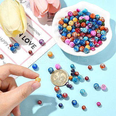 150Pcs Spray Painted Drawbench Acrylic Round Beads ACRP-YW0001-12A-1