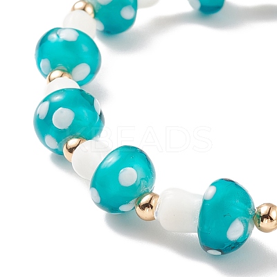 Lampwork Mushroom Beaded Stretch Bracelet for Women BJEW-JB08228-1