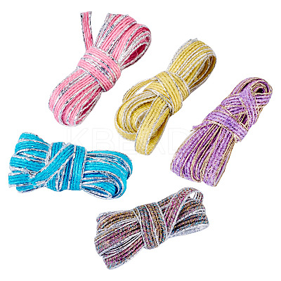 5Pcs 5 Colors Sparkle Jute Ribbon OCOR-TA0002-53-1