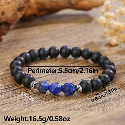Bohemian Natural Black Onyx & Lapis Lazuli Beaded Stretch Bracelets ZX5026-3-1