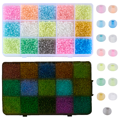 150G 15 Colors Luminous Round Glass Seed Beads SEED-PH0002-44-1
