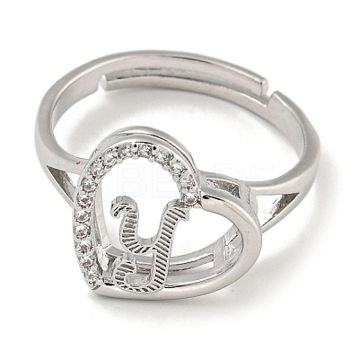 Heart with Letter Rack Plating Brass Micro Pave Cubic Zirconia Adjustable Rings for Women RJEW-I105-06P-Y-1