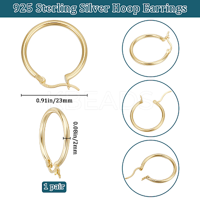 1 Pair 925 Sterling Silver Hoop Earrings for Women EJEW-BBC0001-62-1