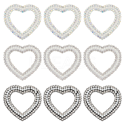9Pcs 3 Colors Heart Non-woven Fabric Sew on Appliques PATC-FG0002-03-1