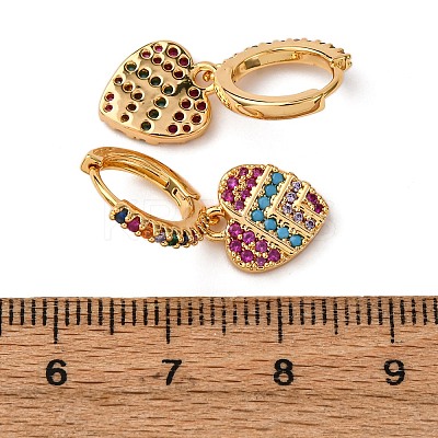 Heart Brass Micro Pave Clear Cubic Zirconia Hoop Earrings EJEW-F384-09G-1