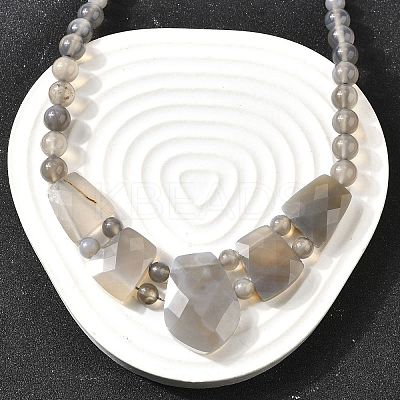 Natural Grey Agate Faceted Bib Graduated Beaded Necklaces for Women NJEW-B128-01F-1