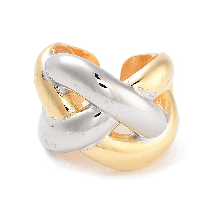 Brass Criss Cross Open Cuff Ring for Women RJEW-C102-08GP-1
