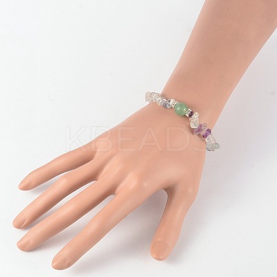 Chips Natural Fluorite Beaded Stretch Bracelets BJEW-JB02131-03-1