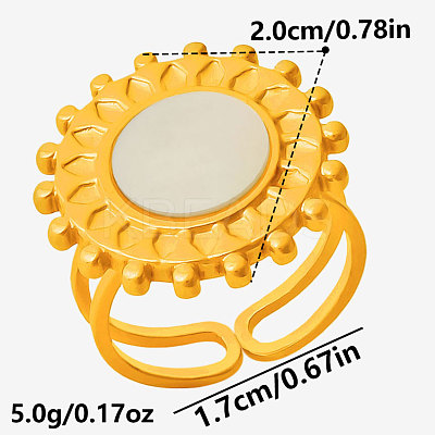304 Stainless Steel with Natural Shell Cuff Open Rings for Women PR1081-3-1