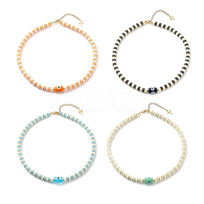 4Pcs 4 Color Lampwork Evil Eye & Polymer Clay Heishi Beaded Necklaces Set NJEW-JN04082-1