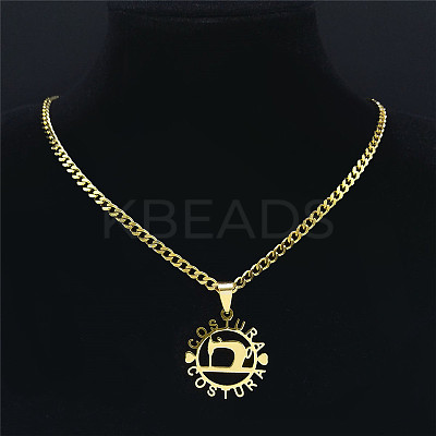 201 Stainless Steel Costura Sewing Machine Holloe Pendant Necklaces NJEW-K283-28G-1