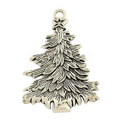 Tibetan Style Alloy Christmas Tree Big Pendants TIBEP-5251-AS-LF-1