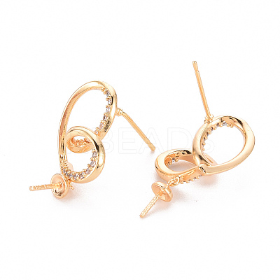 Brass Micro Pave Clear Cubic Zirconia Earring Findings KK-T062-232G-NF-1