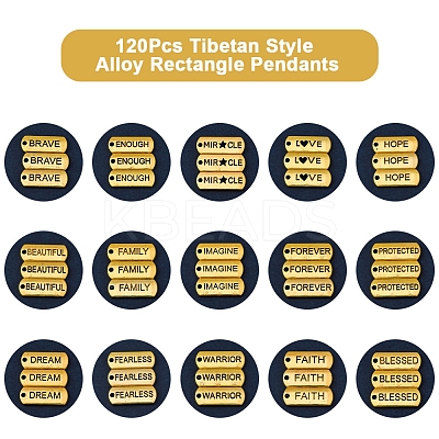 120Pcs Tibetan Style Alloy Rectangle Pendants FIND-FS0003-62-1