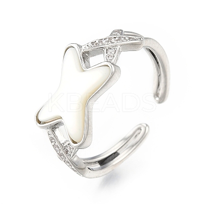 Clear Cubic Zirconia Letter X Open Cuff Ring RJEW-N039-11P-1