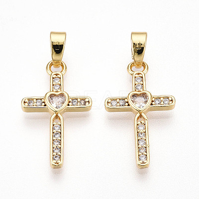 Brass Micro Pave Cubic Zirconia Pendants KK-T070-77G-1