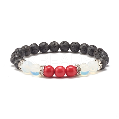Natural Lava Rock & Opalite & Gemstone Stretch Bracelet BJEW-JB07712-1