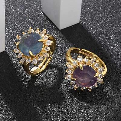 Sunflower Natural & Synthetic Gemstone Finger Rings RJEW-B113-03G-1