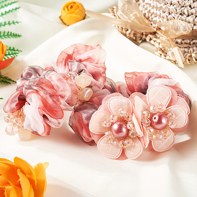 2Pcs 2 Styles Chic Solid Color French Satin Pigtail Hair Tie for Elegant Hairstyles OHAR-TA0001-09-1