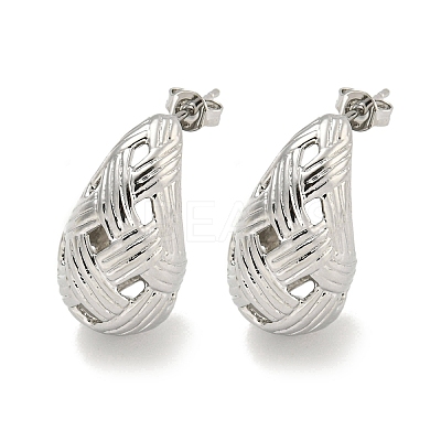 Teardrop Texture Hollow Brass Stud Earrings for Women EJEW-E312-12P-1