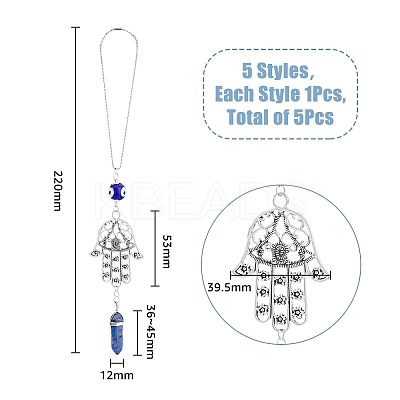 1 Set Hamsa Hand & Evil Eye Hanging Ornament with Bullet Gemstone Charm PALLOY-FH0007-43A-1