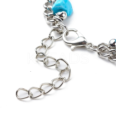 Synthetic Turquoise(Dyed) Chips Beaded Double Line Multi-strand Bracelet BJEW-JB08669-1