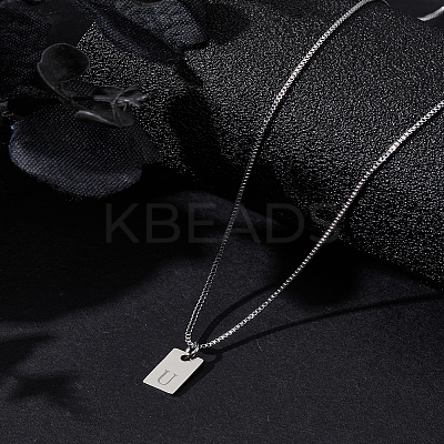 1Pc Stainless Steel Letter Rectangle Pendant Necklaces NJEW-LP0001-34U-P-1