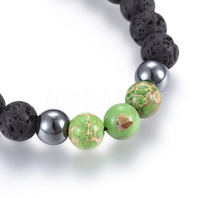 Natural Lava Rock and Non-Magnetic Synthetic Hematite Beads Braided Bead Bracelets BJEW-JB03975-04-1