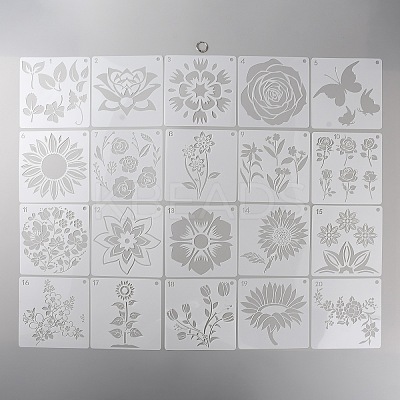 20Pcs 20 Styles Square PET Plastic Drawing Painting Stencils Templates. with 1Pc Binder Ring DIY-WH0430-363-1