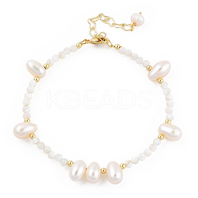 Natural White Shell & Pearl Beaded Bracelet for Women BJEW-T021-01G-1
