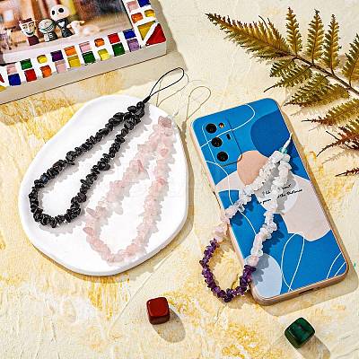 Natural Amethyst Chips Cell Phone Lanyard Wrist Strap HJEW-SW00018-02-1