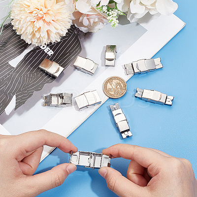 12Pcs 3 Styles 201 Stainless Steel Watch Band Clasps STAS-UN0059-76-1