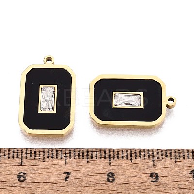 304 Stainless Steel Crystal Rhinestone and Acrylic Rectangle Pendants STAS-T071-15G-1