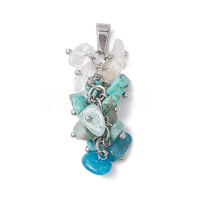 9Pcs 9 Styles Gradient Color Mixed Gemstone Chip Pendants PALLOY-JF02862-1