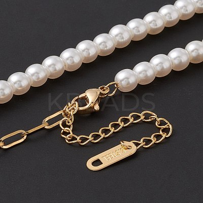 Ion Plating(IP) 304 Stainless Steel Heart Pendant Necklace with Acrylic Pearl for Women NJEW-P262-27G-1