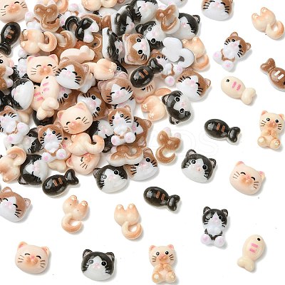 100Pcs Cat & Fish Resin Cabochons MRMJ-CJ0001-40-1