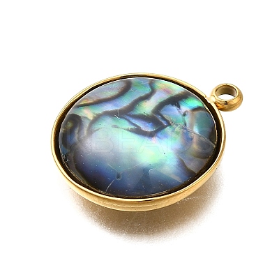 304 Stainless Steel Pave Natural Paua Shell Pendants STAS-Z125-01E-G-1