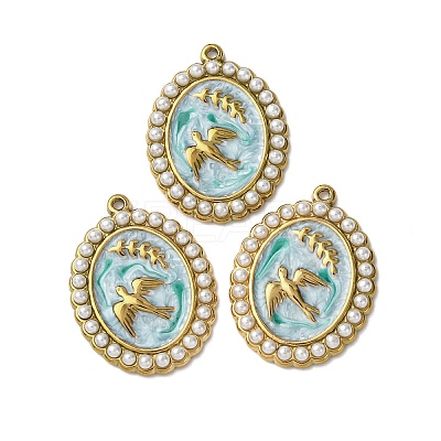 304 Stainless Steel Enamel Pendants STAS-P406-27B-G-1