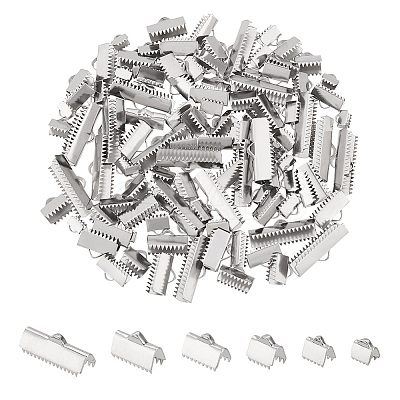 120Pcs 6 Styles 304 Stainless Steel Ribbon Crimp Ends STAS-UN0063-91P-1