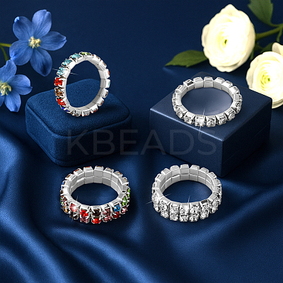 8Pcs 4 Styles Rhinestone Tennis Chains Stretch Ring for Women RJEW-HY0001-07A-1
