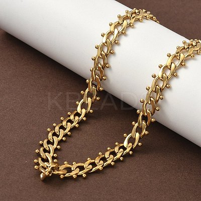 304 Stainless Steel Ball Tassel Cuban Link Chain Necklaces NJEW-K249-22G-1